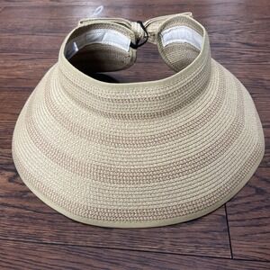 Magid Women's Packable Sun Visor Travel Wide Brim Open Top Bow Hat Beach Beige